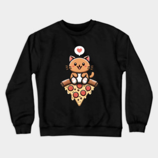 Kawaii Cat with Pizza Crewneck Sweatshirt