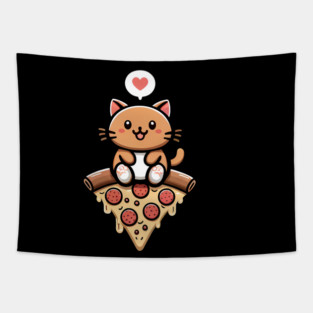 Kawaii Cat with Pizza Tapestry
