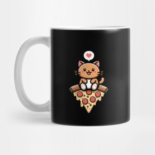 Kawaii Cat with Pizza Mug