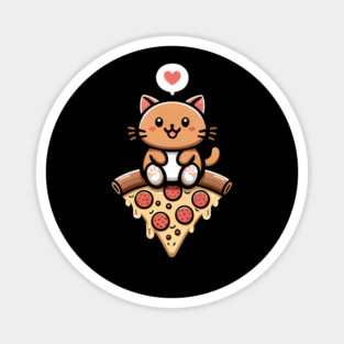 Kawaii Cat with Pizza Magnet