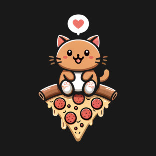 Kawaii Cat with Pizza T-Shirt