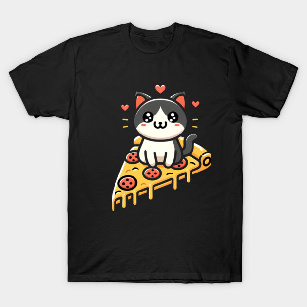 Kawaii Cat with Pizza T-Shirt by logiamerch