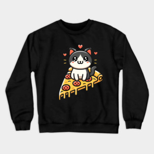 Kawaii Cat with Pizza Crewneck Sweatshirt