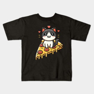 Kawaii Cat with Pizza Kids T-Shirt