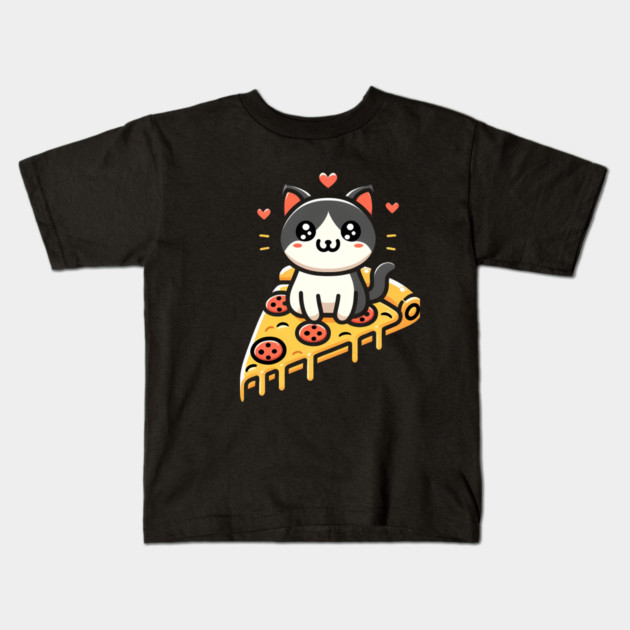 Kawaii Cat with Pizza Kids T-Shirt by logiamerch