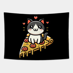 Kawaii Cat with Pizza Tapestry