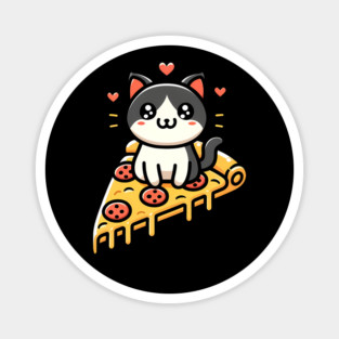 Kawaii Cat with Pizza Magnet