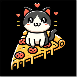 Kawaii Cat with Pizza Posters and Art