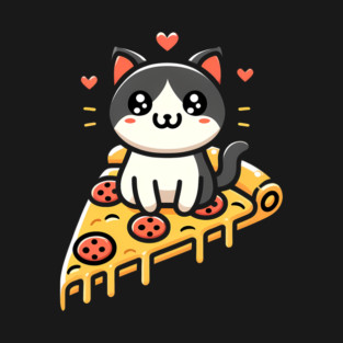 Kawaii Cat with Pizza T-Shirt