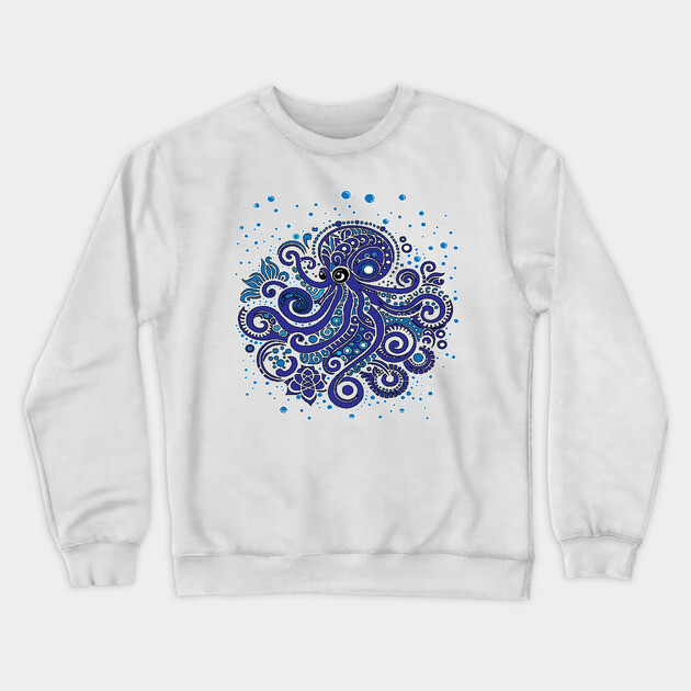 Blue Octopus Crewneck Sweatshirt by DickinsonDesign