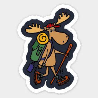 Humorous Funky Moose Hiker Sticker