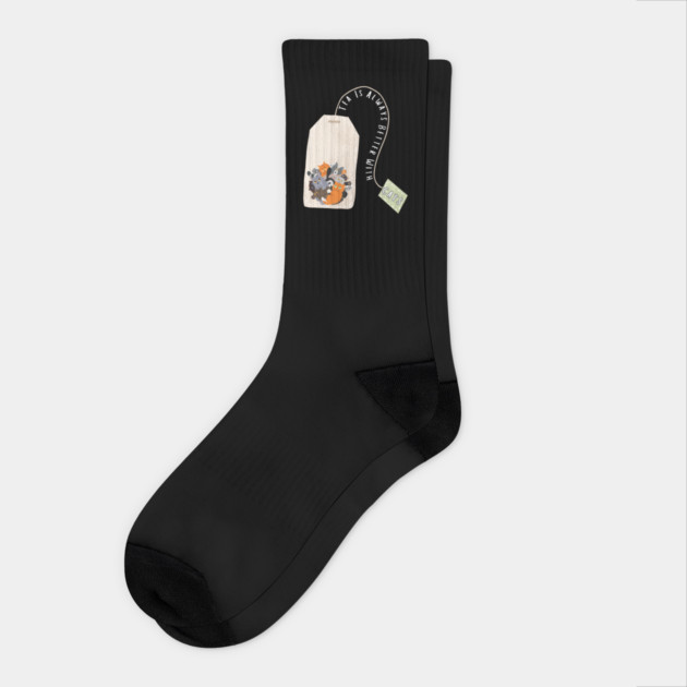 Tea Is Always Better With Cats Design: Adorable Cat-Filled Tea Bag - Cute Tea Lover Art Socks by Designed By Marty