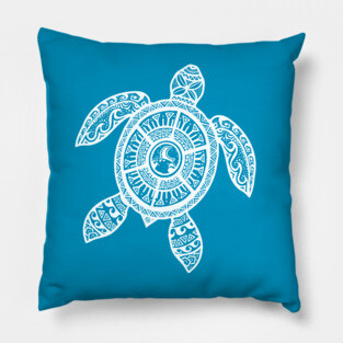 White Tribal Hawaiian Tattoo Boho Sea Turtle Pillow