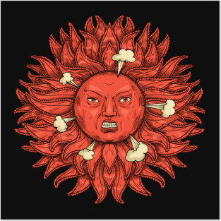 A big sun with a face, in out of control mode Posters and Art