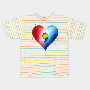 KamaLove, Comma-Love, Kamala Love, Show your Kamala love, rainbow comma in red white & blue heart, Vote! Kids T-Shirt