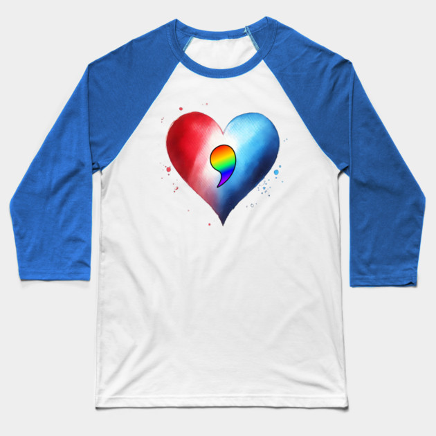 KamaLove, Comma-Love, Kamala Love, Show your Kamala love, rainbow comma in red white & blue heart, Vote! Baseball T-Shirt by Luxinda