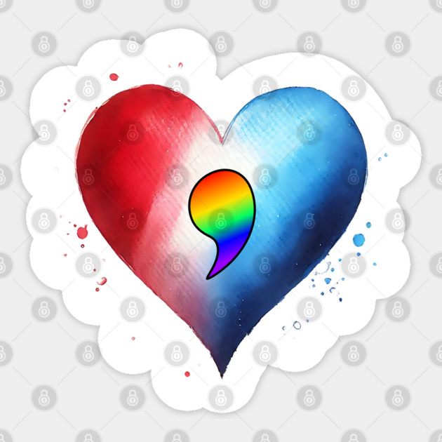 KamaLove, Comma-Love, Kamala Love, Show your Kamala love, rainbow comma in red white & blue heart, Vote! Sticker by Luxinda