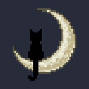 Black cat on moon pixel T-Shirt