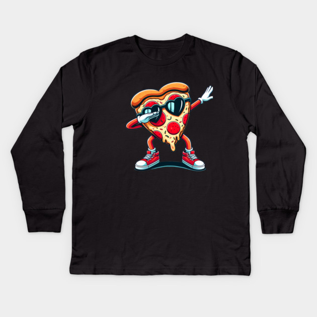 Funny Dabbing Pizza, Love Eating Pizza Kids Long Sleeve T-Shirt by logiamerch