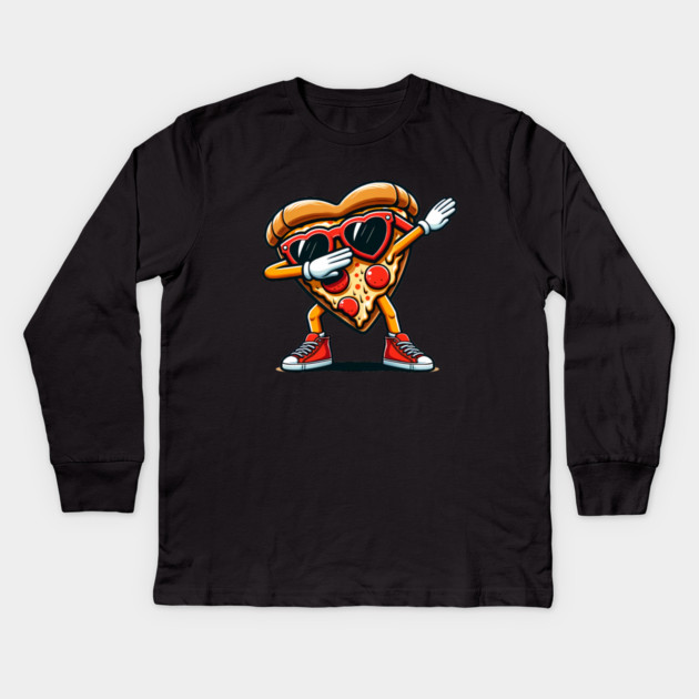 Funny Dabbing Pizza, Love Eating Pizza Kids Long Sleeve T-Shirt by logiamerch