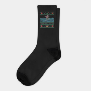 Funny Christmas Surfing Santa Hawaiian Ugly Christmas Socks