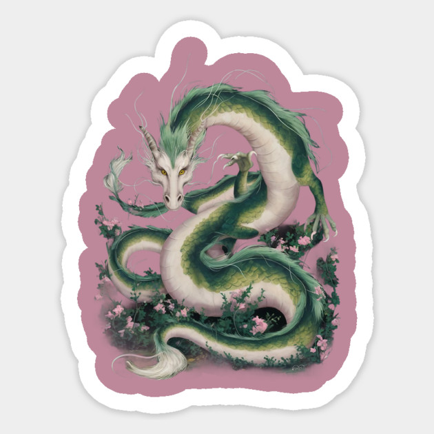 Green Serpentine Dragon Adorned With White and Yellow Accents Sticker by animegirlnft