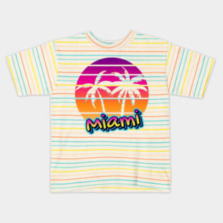 Miami Sunset Retro Palm Trees | Vibrant Tropical Beach Design Kids T-Shirt
