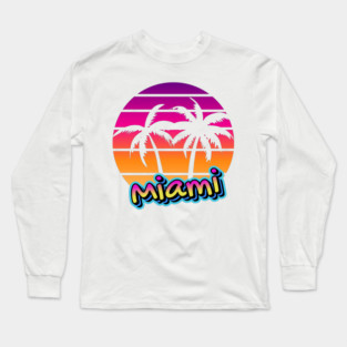Miami Sunset Retro Palm Trees | Vibrant Tropical Beach Design Long Sleeve T-Shirt