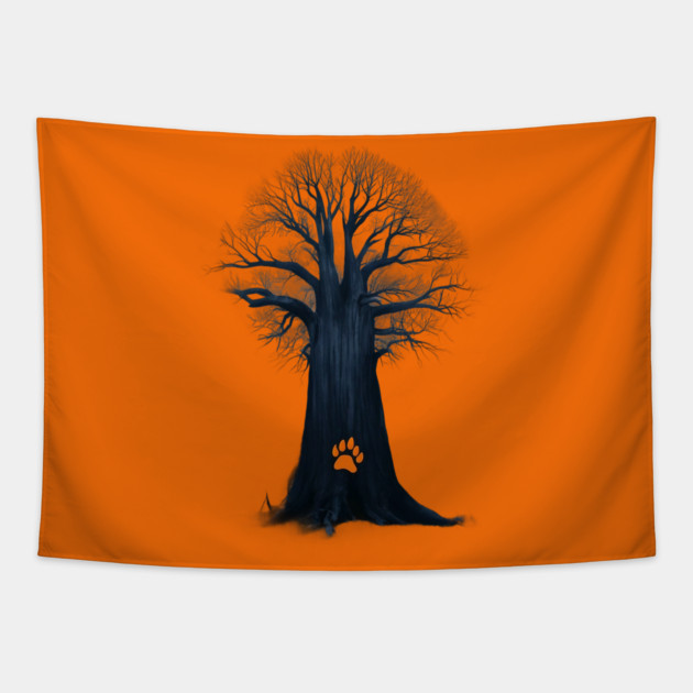 Artwork of a Tree With a Dark Trunk and Bare Branches Tapestry by animegirlnft