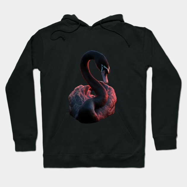 Black Swan with a Striking Red Glow on its Feather Hoodie by animegirlnft