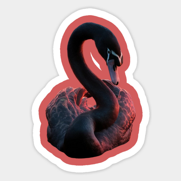 Black Swan with a Striking Red Glow on its Feather Sticker by animegirlnft