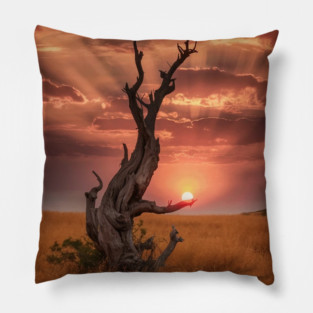 weathered tree  field of golden Pillow