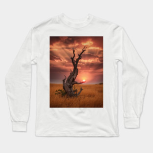 weathered tree  field of golden Long Sleeve T-Shirt