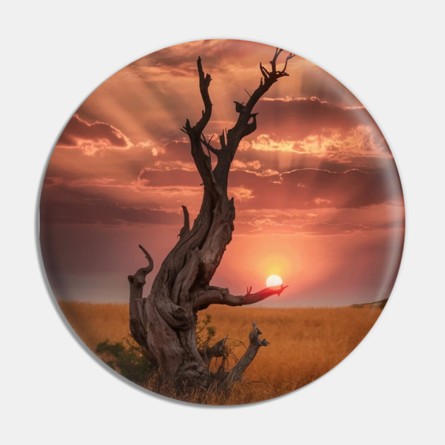 weathered tree  field of golden Pin by animegirlnft