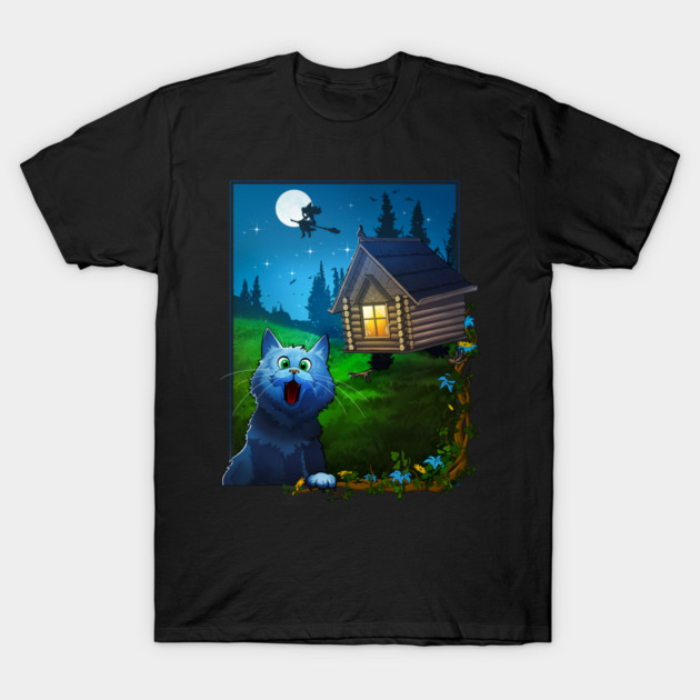 Cat and Hut on Chicken Legs, T-Shirts, Mugs, Phone Cases, Stickers and More T-Shirt by salamanderverse