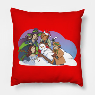 Shilling Shockers - Staking a Snowman - Happy Holidays Christmas design by Sarah Adam Pillow