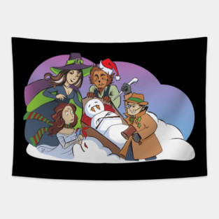 Shilling Shockers - Staking a Snowman - Happy Holidays Christmas design by Sarah Adam Tapestry