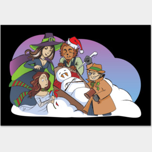 Shilling Shockers - Staking a Snowman - Happy Holidays Christmas design by Sarah Adam Posters and Art