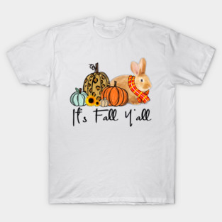 It's Fall Y'all Bunny Leopard Pumpkin Falling Rabbit T-Shirt