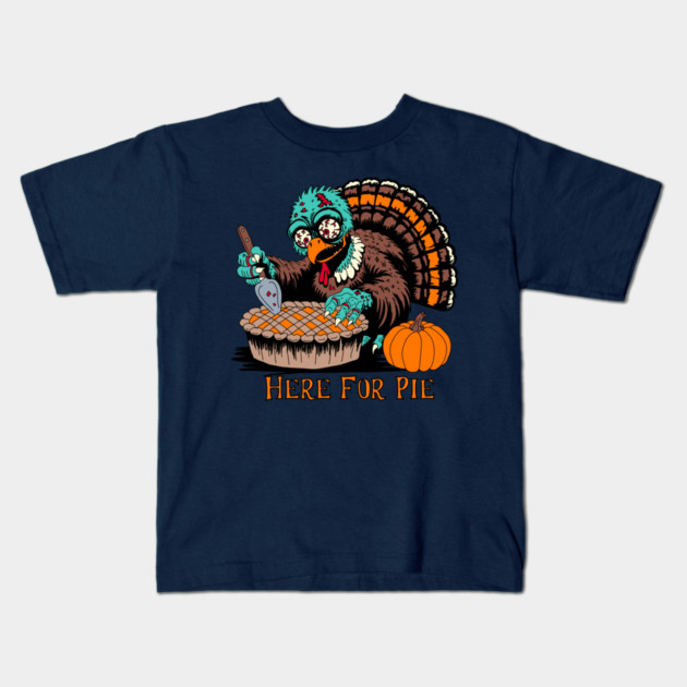Zombie Turkey Wants Pumpkin Pie Kids T-Shirt by H. R. Sinclair