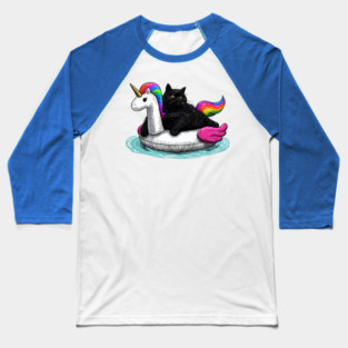 Chonky Cat Rainbow Unicorn Floatie Baseball T-Shirt