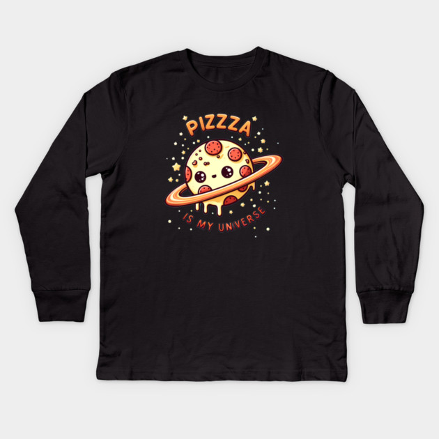 Pizza is my Universe, Funny Pizza Lover Kids Long Sleeve T-Shirt by logiamerch