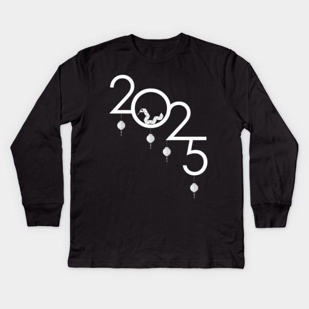 2025 Chinese New Year Origami Snake Kids Long Sleeve T-Shirt by HolidayBug