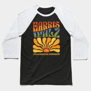 Harris Walz 2024 Vintage Boho Groovy Retro Rainbow Kamala Harris 2024  back print Baseball T-Shirt