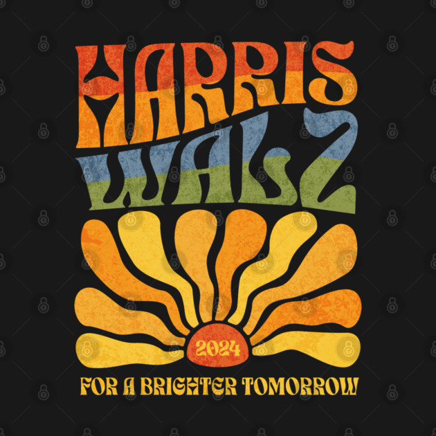 Harris Walz 2024 Vintage Boho Groovy Retro Rainbow Kamala Harris 2024  back print by PUFFYP