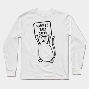 Cute Cat and Harris Walz 2024 Sign Long Sleeve T-Shirt