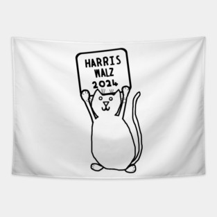 Cute Cat and Harris Walz 2024 Sign Tapestry