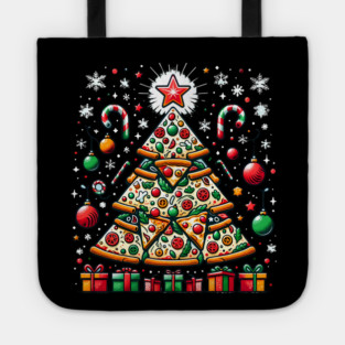 Xmas Tree with Pizza, Funny Pizza Lover Tote