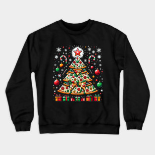 Xmas Tree with Pizza, Funny Pizza Lover Crewneck Sweatshirt
