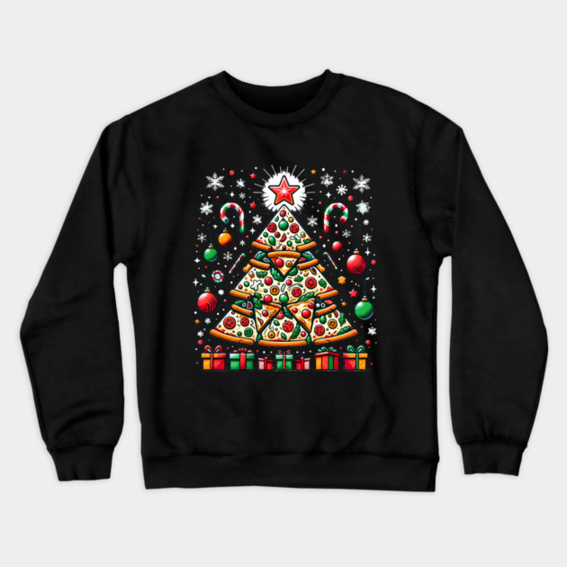 Xmas Tree with Pizza, Funny Pizza Lover Crewneck Sweatshirt by logiamerch